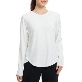 baleaf Women's Long Sleeve Workout Athletic Shirts Lightweight Stretchy Running Yoga Tops with Cross Hem Thumb Loop White L