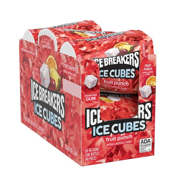 ICE BREAKERS Ice Cubes Fruit Punch Sugar Free Chewing Gum Bottles, 3.24 oz (6 Count, 40 Pieces)