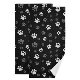 COVASA 2 Pack Black White Grey Hand Towels for Bathroom,Soft Absorbent Dog Cat Paw Gray Towels for Kitchen,Cute Animal Pet Footprint Decorative Guest Bathroom Towels for Bath,Face,Shower,Gym 14"x28"