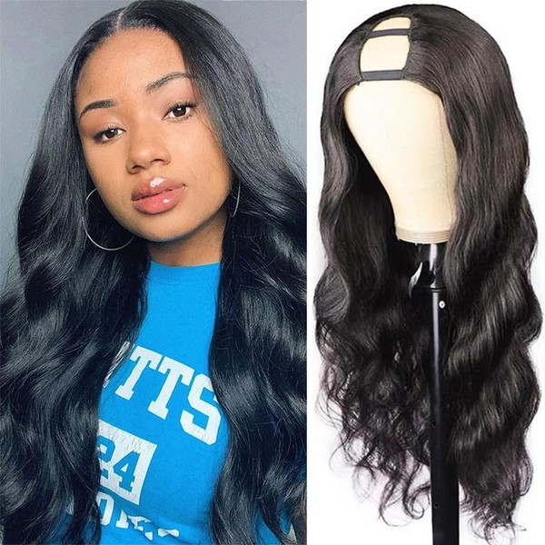 Amella Hair U Part Wig Body Wave Wigs 26 inch Brazilian Remy Human Hair Half Wig For Black Women U Shape Clip In Wig Body Wave U Part Wig Human Hair Extenions 150% Density Natural Black Color