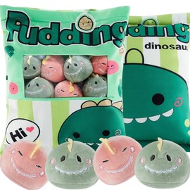 Dinosaur Plush Toys - Remov able Throw Pillow Plushies with 8 Little Dino Stuffed - Soft Hugging Stuffed Animal - Cute Dinosaur Plush Gifts for Kids Boys Girls (Green Pink - Dinosaur)