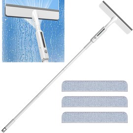 3 in 1 Squeegee for Window Cleaning, 59‘’ Long Glass High Window Cleaner with Spray Extension Rod and 12‘’ Rubber Lip, Combinable Squeegee for Car Sliding Door Shower Glass Door