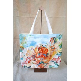 Canvas Tote Bag Reusable Vegan Unisex Grocery Fashion Bag (Golden flower)