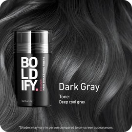 BOLDIFY Hair Thickening Fibers - Fill In Thinning and Fine Hair for an Instantly Fuller, Thicker Look - 14 Shades for Women & Men:_Dark Gray_12 g