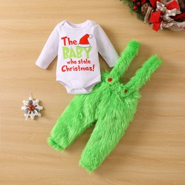Qianderer Baby Cosutmes Funny Christmas Cosplay Party Outfits The Baby Who Stole Christmas Outfit Furry Pants/Skirt Xmas Clothes (Ba Green Pants Set, 0-6 Months)