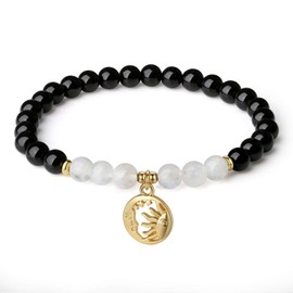 COAI Women's Moon and Sun Stone Beaded Bracelet Crystal Bracelet, Moonstone Obsidian Bracelet