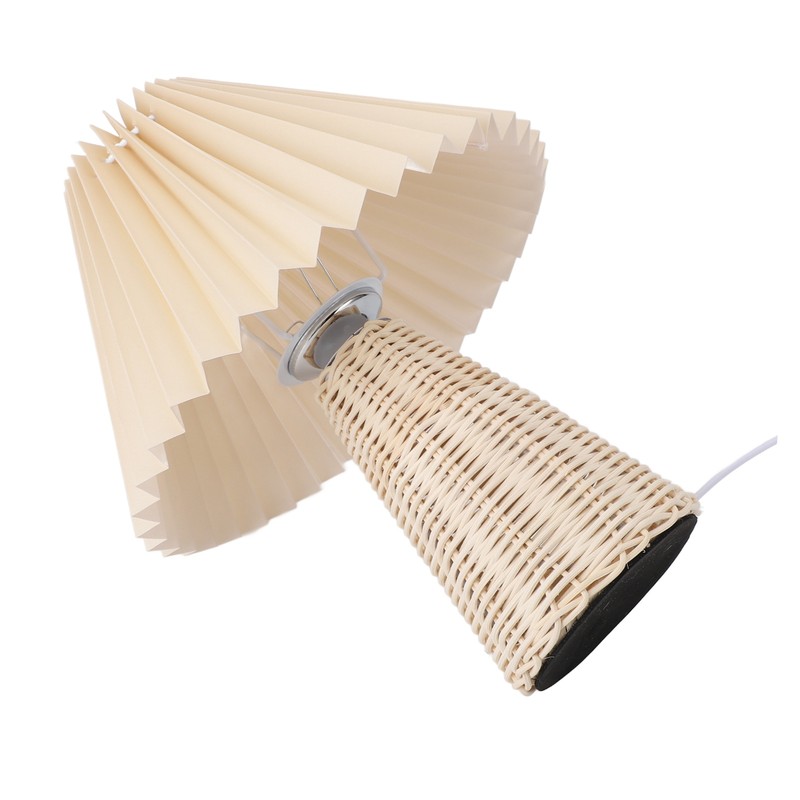 Pleated Table Lamp with Remote Control Modern Beige Fabric Shade