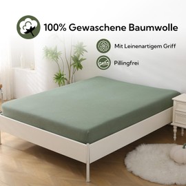 SOULFUL Fitted Sheet 180 x 200 cm, 100% Washed Cotton Bed Sheet Breathable with Linen-Like Handle, Oeko-Tex Certified