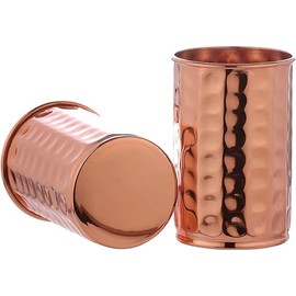 ANCIENTIMPEX Set of 2 Pure Copper Tumbler Hammered, Lacquered-Free, Unlined and UNCOATED for Ayurveda Health Benefits, 300 Ml (10.15 US Fl Oz.)