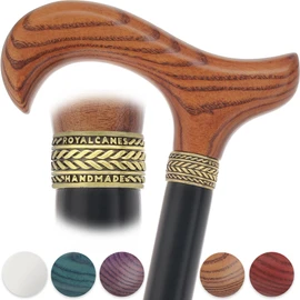 Derby Comfort Cane with Stained Ash Wood Handle, Black Beechwood Shaft | Derby Handle Walking Cane for Men and Women Sturdy Walking Stick for Hiking (Brown Espresso Handle, Standard to Larger Hand)