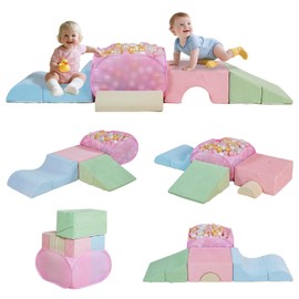 Foam Climbing Blocks with Foldable Ball Pit for Toddlers 1-3, 5 PCS Indoor Climb Crawl Activity Play Set, Stackable Soft Play Climbing Blocks for Baby Kids(Balls not Included)