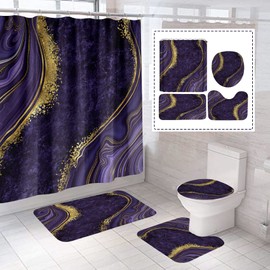 beifivcl 4Pcs Luxury Marble Shower Curtain Sets, Bathroom Sets with Shower Curtain, Toilet Lid Rug, Bath Mat and Contour Mat, Shower Curtain with 12 Hooks for Bathroom Set Decor 72 x 72 Inch, Purple