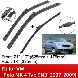 3 Wipers 21" 19" 13" Front And Rear Replacement Fit for VW Polo MK 4 Typ 9N3 2007-2009, Windshield Wiper Blades Original Equipment Wiper Blade, That Meet OEM Quality Easy DIY Install Premium