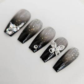 Black see-through handmade nail tips - Natural / 블랙 시스루 수제네일팁 - 내츄럴