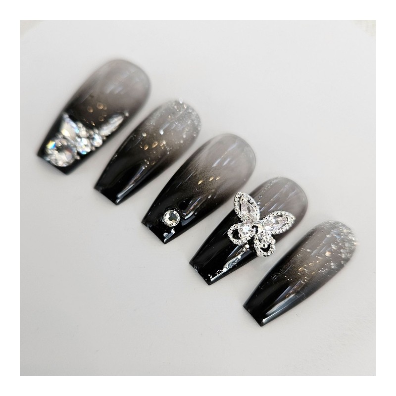 Black see-through handmade nail tips - Natural / 블랙 시스루