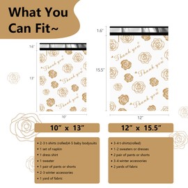 Thank You Poly Mailers 10x13 Inch 25 Pcs - Gold Rose Printed Shipping Bags for Clothing - Waterproof and Tear Resistant Mailing Envelopes - Self-Sealing Packaging Bags for Small Business