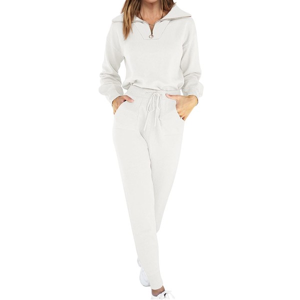 ANRABESS Women's Two Piece Outfits Sweater Sets Long Sleeve Zip