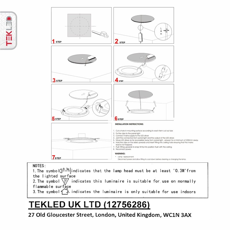 TEKLED LED Round Recessed Ceiling Light | Flat Panel Ultra