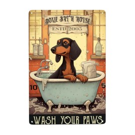 ZHIQUN - Letreros de lata clásico para casa de baño con texto en inglés "Lave tus patas", carteles de lata para baño, amantes de los perros, póster de impresión artística, salchicha, decoraciones de