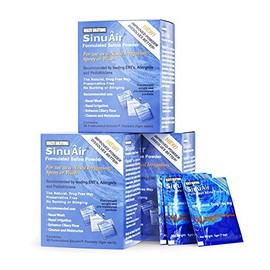 SinuAir Paquetes de solución salina para enjuague sinusal – Solución de sal premezclada en polvo para SinuPulse Elite System, Neti Pot, botella de lav