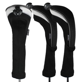 Andux ロングネック ゴルフ ハイブリッド クラブヘッドカバー 交換可能な番号タグ付き 3個セット CTMT-02 (ブラック)
