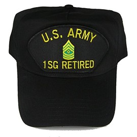 U S Army 1SG Retired with First Sergeant Rank Insignia HAT - Black - Veteran Owned Business