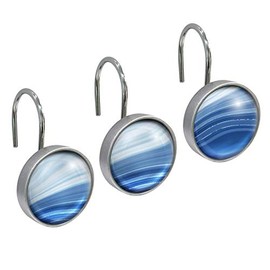 Sunlit Round Crystal Glass Decorative Shower Curtain Hooks, Rust Proof Oil Rubbed Metal Shower Curtain Rings-12 Pack, Gradient Blue