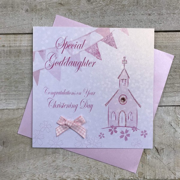 WHITE COTTON CARDS Special Goddaughter Congratulations On Your Christening Day Handmade Card, White, PD61,16cm x 16cm