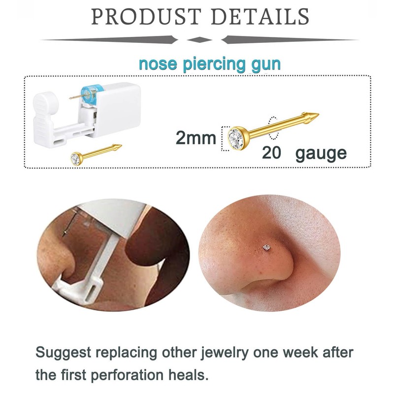 QWALIT Nose Piercing Kit Nose Ring Piercing Gun Gold Disposable