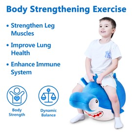 iPlay, iLearn Bouncy Pals Kid Shark Bouncy Balls, Toddler Hammer Head Shark Bouncing Ball W/Handle, Outside Ride Hopper Toy, Outdoor Active Hopping Jumper, Birthday Gift 2 3 4 5 6 Year Old Boy Girl