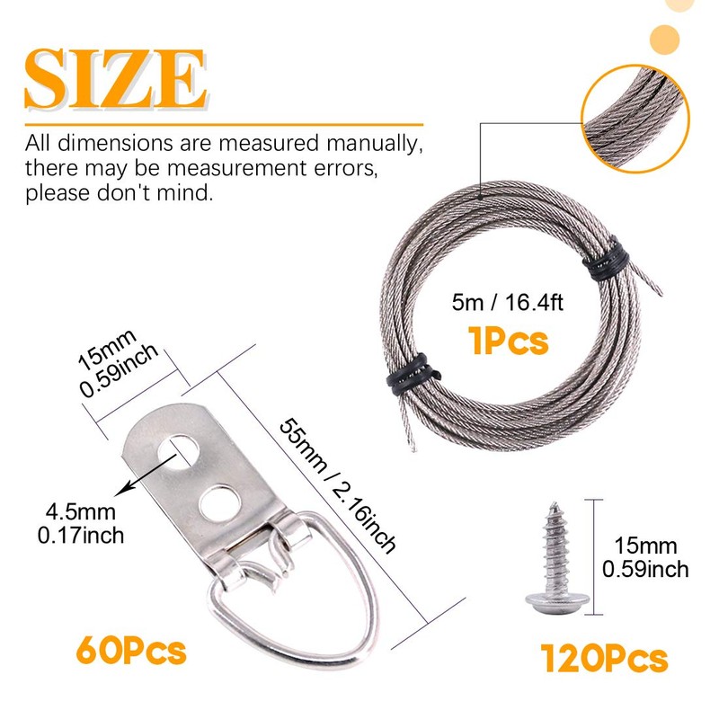 Rustark 60Pcs Heavy Duty D Ring Picture Hangers Double Hole