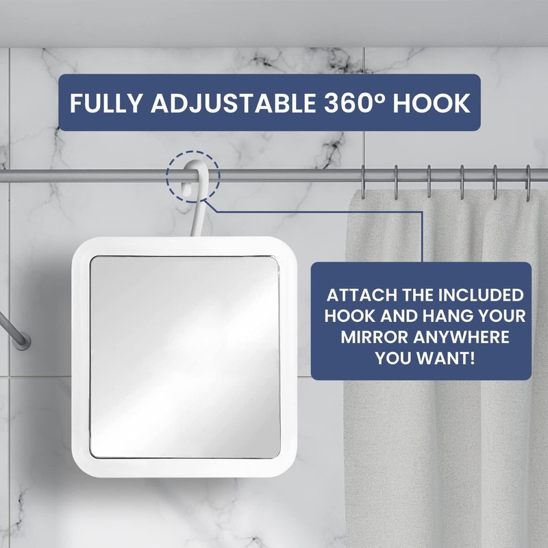 MIRRORVANA Hangable Fogless Shower Mirror for Shaving with 360° Swivel