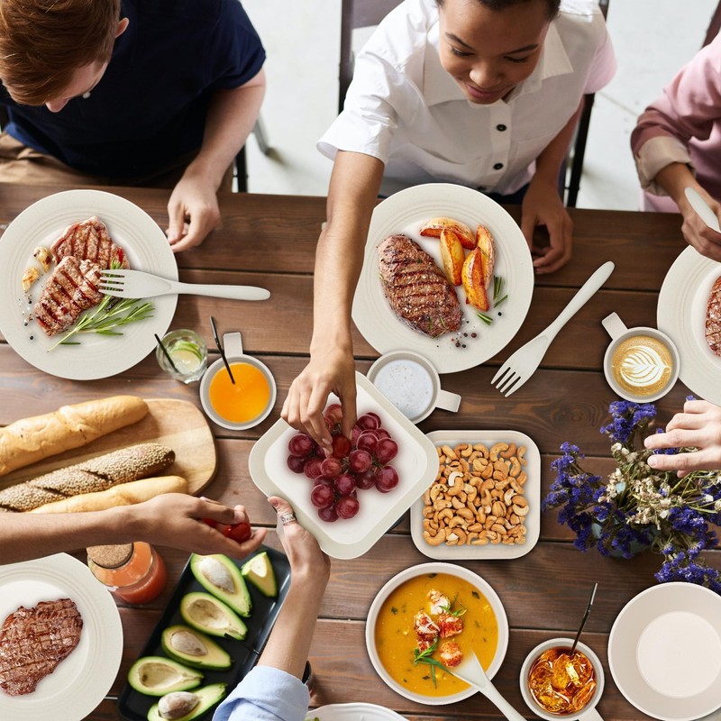 42-Piece Dinnerware Sets - Plates and Bowls Sets, Unbreakable Wheat