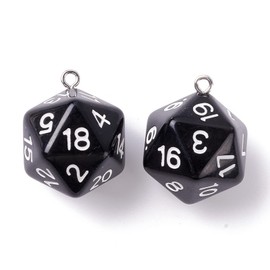 PandaHall Pack of 20 D20 Cube Charms Acrylic Numbers Pendant Faceted 20 Sides Polyhedral Cube Charms Beads for DIY Jewellery Key Chain Craft Making, Black, Iron