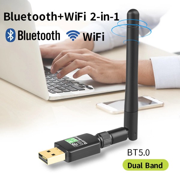 2-in1 Bluetooth 5.0 600Mbps Dual Band 2.4/5GHz Wireless USB WiFi