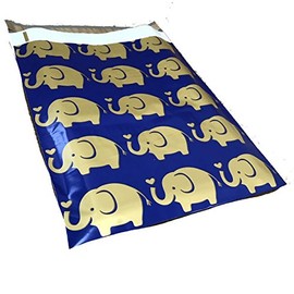 10x13 - Gold and Blue Elephant Heart Love Printed Poly Mailers Shipping Envelopes Self Sealing Boutique Custom Bags (25 Pcs)