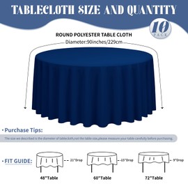 YMHPRIDE 10 Pack Navy Blue Round Tablecloth 90 Inch Washable Polyester Tablecloths Stain and Wrinkle Resistant Table Cloth Decorative Fabric Table Cover for Wedding Party Banquet Buffet