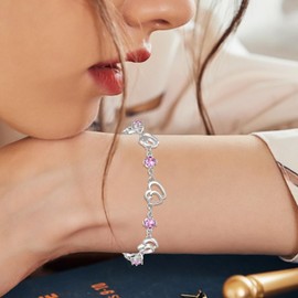 Cosie Lily Women's Bracelet 925 Sterling Silver Heart Bracelets Women Jewellery Gift for Her Valentine's Day Birthday, Sterling Silver, Cubic Zirconia