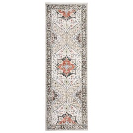 WESTLOOM Vintage Floral Area Rug 2x6 Washable Hallway Runner Soft Oriental Rug for Entryway, Kitchen, Laundry - Distressed Floral Print Carpet with Non-Slip Backing Accent Rug for Indoor Use Beige