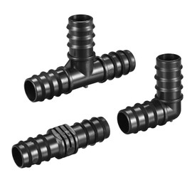 sourcing map Irrigation Fittings Kit Hose Barbed Connectors 24.5mm Barbed for 21-24mm ID Tubing (Black, 6 Straight Barbs 6 Tee Barbs 6 Elbows)