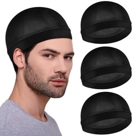 3Pcs Wave Caps for Men Silky Elastic Band Caps Soft Breathable Satin Durag Hair Wrap Sleeping Shower Cap Hair Bonnet for Sleep Unisex Beanies Hats Shower Cap Black