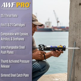 AWF PRO Dual Cartridge Epoxy Gun for 400mL, 450mL, 600 mL, 650 mL (1:1 and 2:1) Dual Component Cartridges – 25:1 Thrust Ratio, Professional 2 Part Epoxy Gun