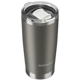 SILICANICE Coffee Tumbler 20 oz, Double Wall Stainless Steel Travel Coffee Mug with Removable Slider Lid, BPA Free, Car Cup Holder Compatible - Gym/Office/Travel/Home - Metal Gray