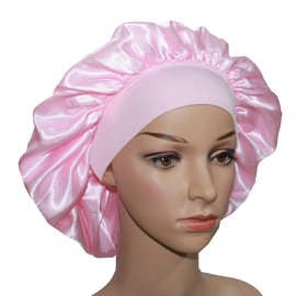 VEYRNEIC Hair Satin Bonnet for Sleeping Shower Caps Silk Chemo Caps with Wide Elastic Band Night Sleep Cap Bonnets for Black Women Braids with Satin Storage Bag (Pink)