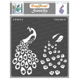 CrafTreat Layered Peacock Feathers Stencils for Painting on Wall Art, Canvas, Furniture, Journal Notebook and Room Decor - 6x6 Inches - Reusable Peacock Stencil for Photo Album & Crafting Home Decor