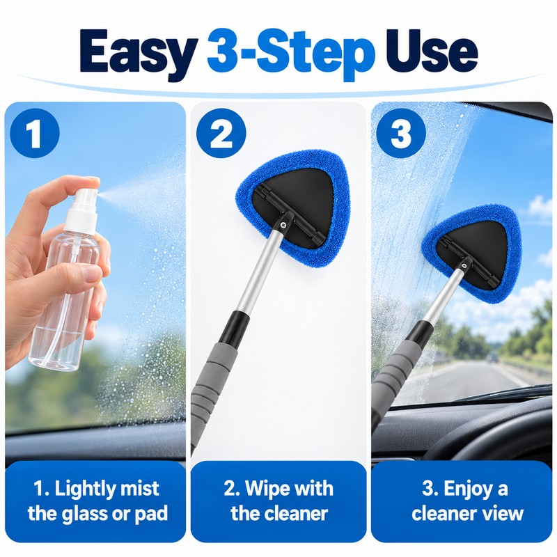 Telescopic Car Window Cleaner for Windshields – Microfiber Glass Cleaning