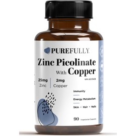 PUREFULLY Zinc Picolinate 25mg with Copper 2mg Capsules - Multi-Mineral Zinc with Copper Supplement for Immune Support - Vegan, Gluten Free (90 capsules)