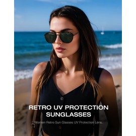 Fozono Retro Aviator Sunglasses Women Men Classic Trendy Vintage Double Bridge Aviators Sun Glasses UV Protection Tortoise Frame/Dark Green Lens