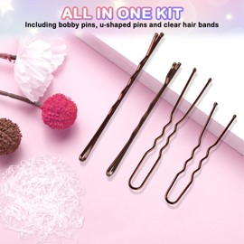 Ninsula 370PCS Hair Pins Kit Bobby Pins Brown Hair 2inch 2.7inch, U Shaped Hair Pins for Women 2inch 2.4inch with Clear Hair Bands, Bobby Pins for Women with Storage Box for All Hair Types