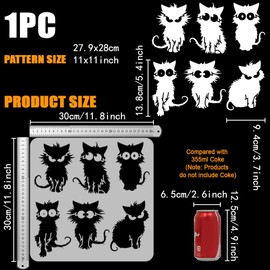 FINGERINSPIRE Large Stencil with Curly Kitten 30 x 30 cm Cartoon Cat Painting Stencils for Wild Kittens Templates for Angry Kittens Drawing Templates for Cute Kittens for Wall Fabric